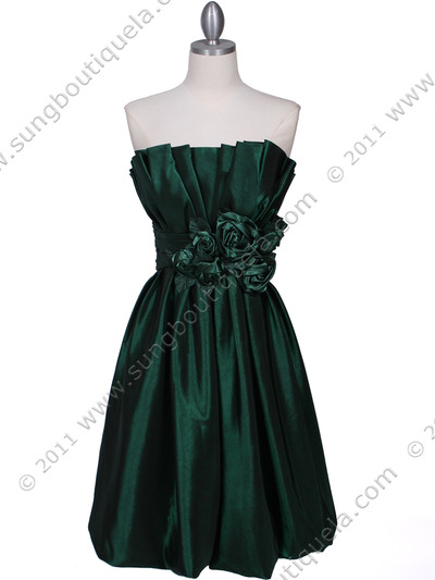 5095 Green Strapless Floral Cocktail Dress - Green, Front View Medium