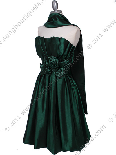 5095 Green Strapless Floral Cocktail Dress - Green, Alt View Medium