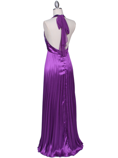 5141 Purple Sequin Top Halter Evening Dress - Purple, Back View Medium