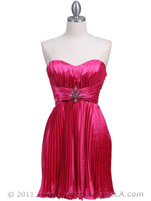 5203 Hot Pink Strapless Pleated Cocktail Dress, Hot Pink