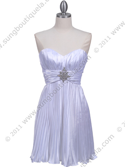 5203 White Strapless Pleated Cocktail Dress - White, Front View Medium