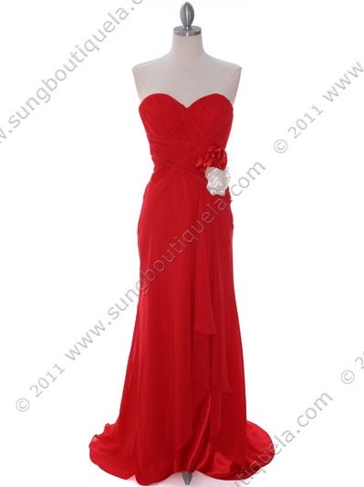5230 Red Strapless Evening Dress - Red, Front View Medium