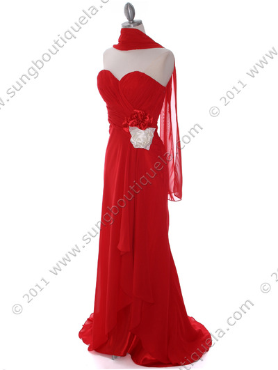 5230 Red Strapless Evening Dress - Red, Alt View Medium
