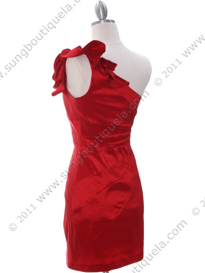 5232 Red Stretch Taffeta Evening Dress - Red, Back View Medium