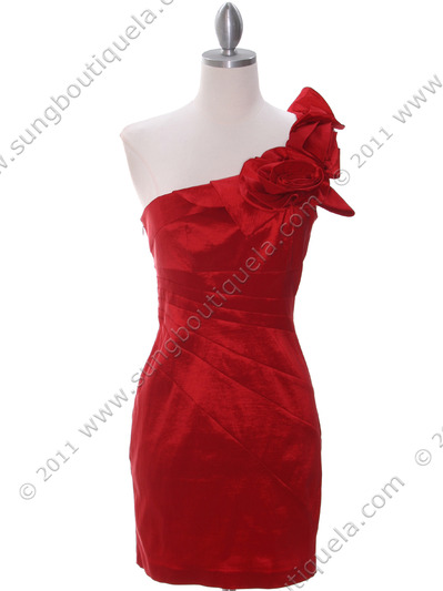 5232 Red Stretch Taffeta Evening Dress - Red, Front View Medium