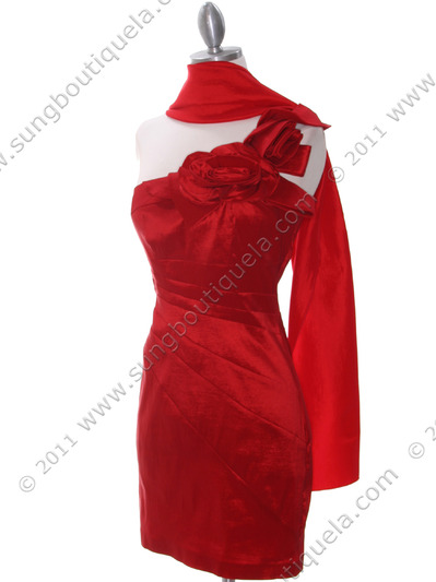 5232 Red Stretch Taffeta Evening Dress - Red, Alt View Medium