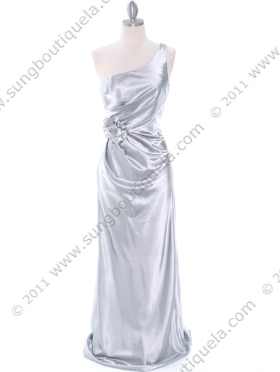 5234 Silver Evening Dress - Silver, Front View Medium