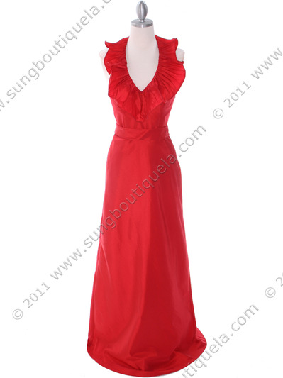 5237 Red Taffeta Evening Dress - Red, Front View Medium