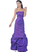 5243 Strapless Taffeta Evening Dress with Pick Up Hem, Purple