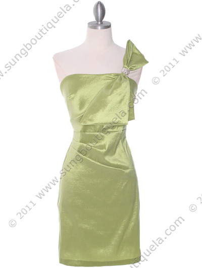 5510S Green Taffeta Cocktail Dress - Green, Front View Medium