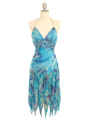 5563 Turquoise Halter Beaded Silk Dress - Turquoise, Front View Thumbnail