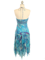 5563 Turquoise Halter Beaded Silk Dress - Turquoise, Back View Thumbnail