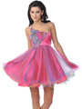 5871 Hot Pink One Shoulder Butterfly Sequin Short Prom Dress - Hot Pink, Front View Thumbnail