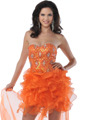 5876 Strapless Beaded Organza Ruffle Short Prom Dress - Orange, Front View Thumbnail