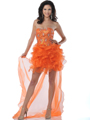 5876 Strapless Beaded Organza Ruffle Short Prom Dress - Orange, Alt View Thumbnail