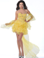 5876 Strapless Beaded Organza Ruffle Short Prom Dress - Yellow, Alt View Thumbnail
