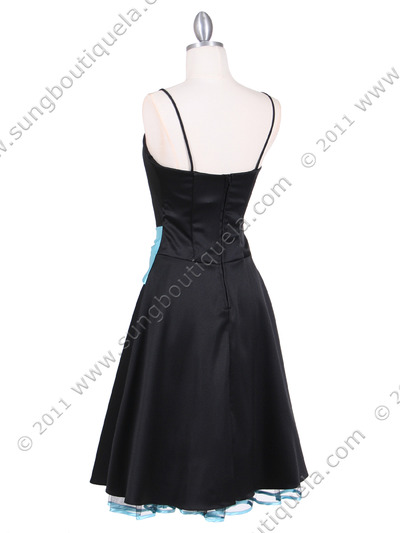 6020 Black Turquoise Cocktail Dress - Black Turquoise, Back View Medium