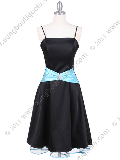 6020 Black Turquoise Cocktail Dress - Black Turquoise, Front View Medium