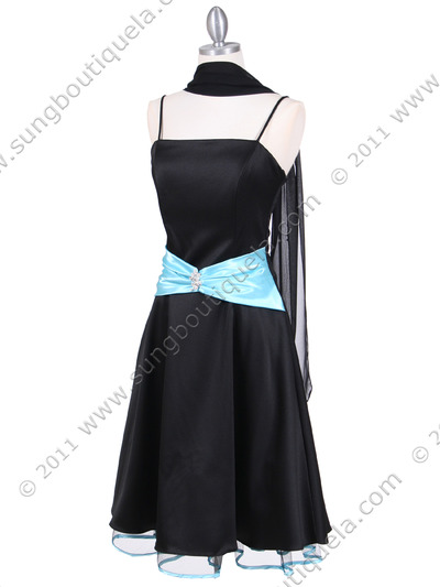 6020 Black Turquoise Cocktail Dress - Black Turquoise, Alt View Medium