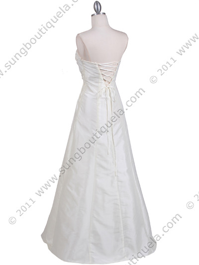 60638 Ivory Taffeta Beaded Evening Gown - Ivory, Back View Medium