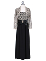 6250 Black/Gold Evening Dress with Lace Bolero Jacket - Black Gold, Front View Thumbnail