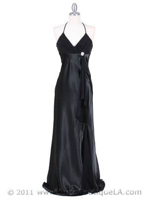 6255 Black Evening Dress with Rhinestone Buckle, Black
