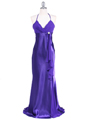 6255 Purple Evening Dress with Rhinestone Buckle - Purple, Front View Thumbnail