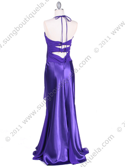 6255 Purple Evening Dress with Rhinestone Buckle - Purple, Back View Medium