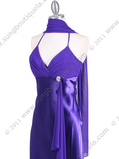 6255 Purple Evening Dress with Rhinestone Buckle - Purple, Alt View Medium