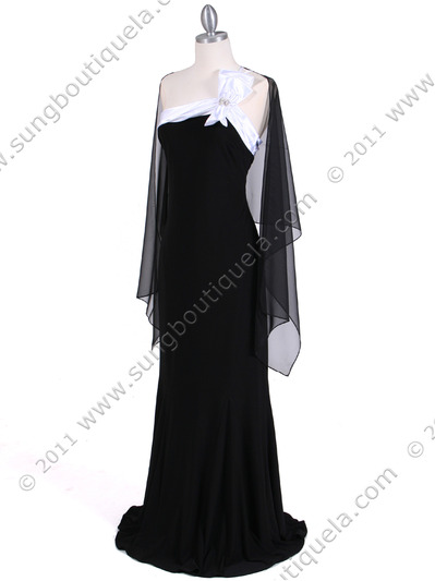 6263 Black White One Shoulder Evening Dress - Black White, Alt View Medium