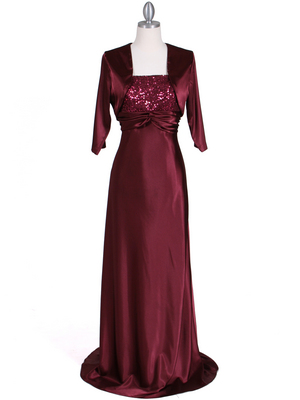 6265 Wine Sequins Evening Dress with Bolero Jacket, Wine