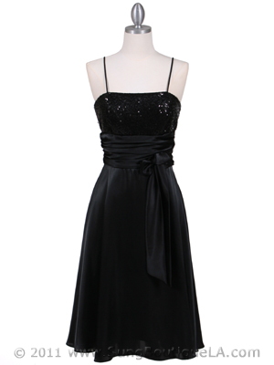 6269 Black Giltter Tea Length Dress, Black