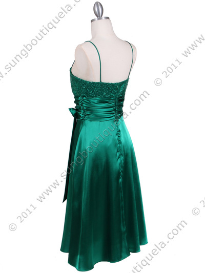 6269 Green Giltter Tea Length Dress - Green, Back View Medium