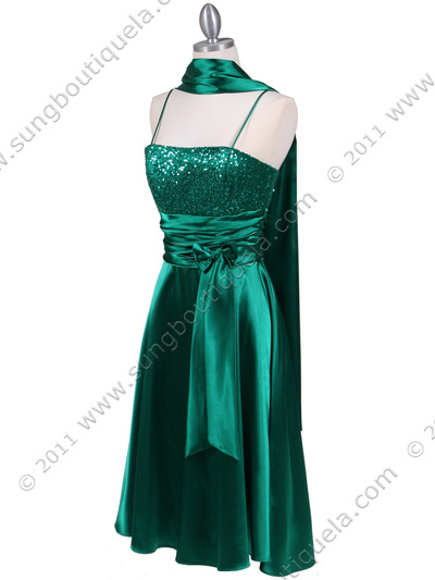 6269 Green Giltter Tea Length Dress - Green, Alt View Medium