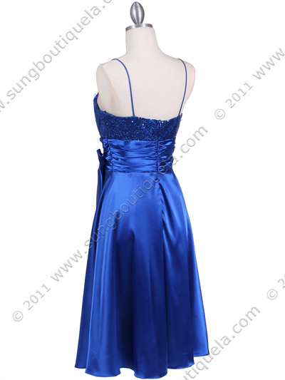 6269 Royal Blue Giltter Tea Length Dress - Royal Blue, Back View Medium