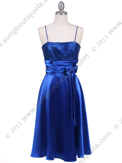 6269 Royal Blue Giltter Tea Length Dress - Royal Blue, Front View Medium