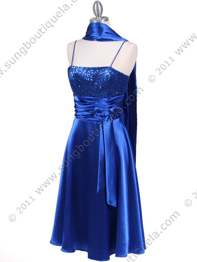 6269 Royal Blue Giltter Tea Length Dress - Royal Blue, Alt View Medium