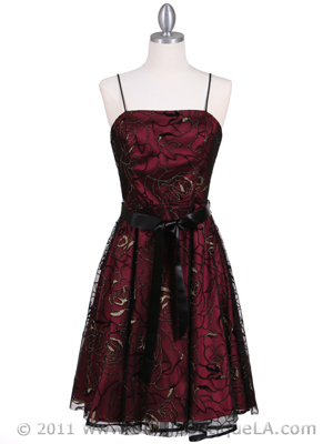 6305 Wine Lace Tea Length Dress, Wine