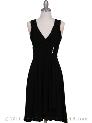 6345 Black Cocktail Dress with Rhinestone Pin, Black