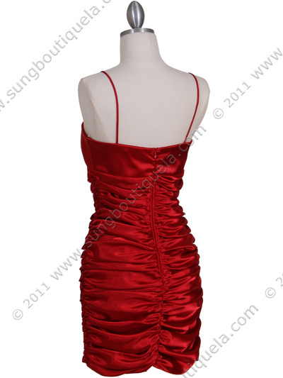 6350 Red Pleated Cocktail Dress - Red, Back View Medium