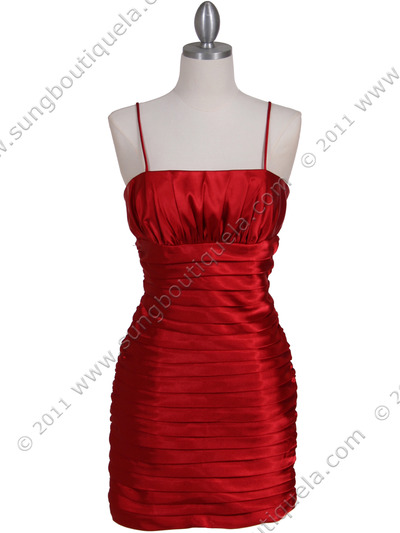 6350 Red Pleated Cocktail Dress - Red, Front View Medium