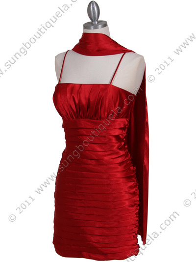 6350 Red Pleated Cocktail Dress - Red, Alt View Medium