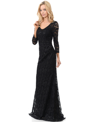 70-5162 Three-Quarter Sleeve Mother of the Bride Evening Dress, Black