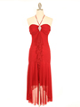 7020 Red Halter Cocktail Dress with Rhinestone Brooch - Red, Front View Thumbnail