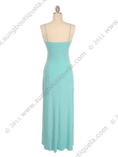 7033 Aqua Glitter Evening Dress - Aqua, Back View Medium