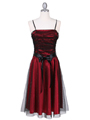 7109 Black/Red Glitter Tea Length Dress - Black Red, Front View Thumbnail