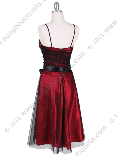 7109 Black/Red Glitter Tea Length Dress - Black Red, Back View Medium