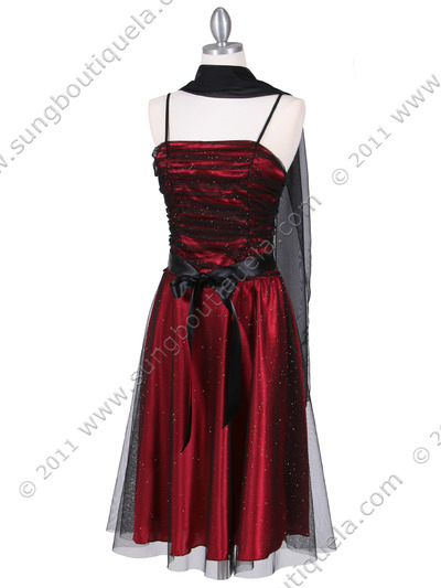 7109 Black/Red Glitter Tea Length Dress - Black Red, Alt View Medium