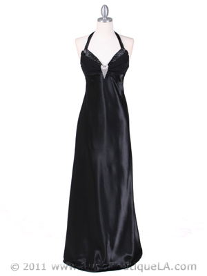 7121 Black Satin Evening Gown, Black