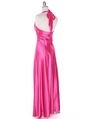 7122 Hot Pink Satin Halter Prom Dress - Hot Pink, Back View Thumbnail